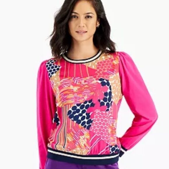 NWT Charter Club Petite Patchwork-Print Top - Picture 2 of 4